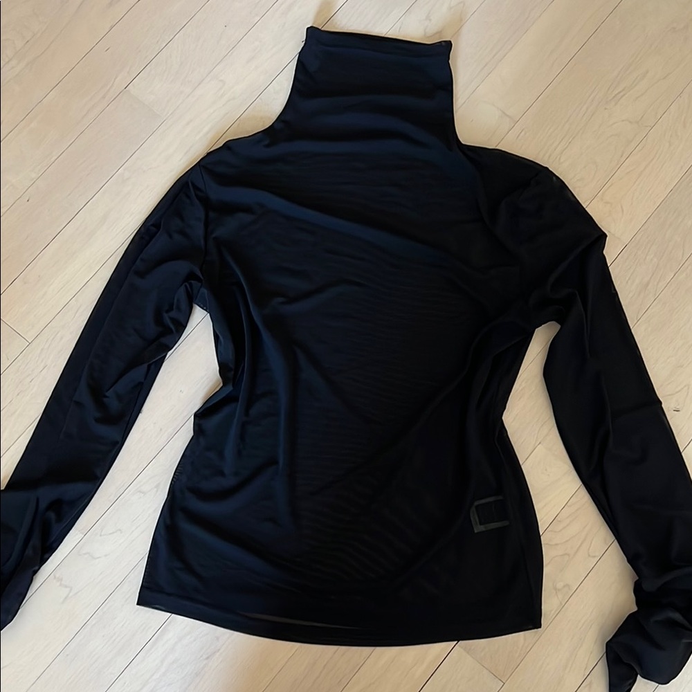 Black Mesh Turtleneck Women's Top